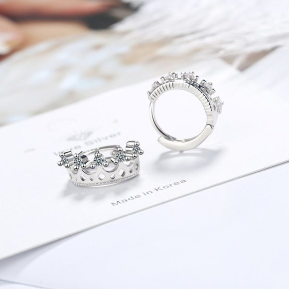 *NEW Sterling Silver Diamond Crown Hoop Earrings - Picture 4 of 6